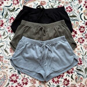 Bozzolo Waffle Knit Shorts Trio in Black, Olive, and Light Blue